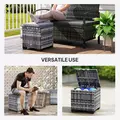 Outsunny Set of 2 Rattan Storage Ottoman, Outdoor Footstool with Removable Cushions, Garden Storage Seat for Balcony, Porch, Living Room, Dark Grey - 7