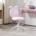 HOMCOM Fuzzy Office Chair with Bunny Ears, Faux Fur Swivel Desk Chair, Armless Makeup Vanity Chair with Adjustable Height for Bedroom, Study Room, Colourful - 2