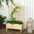 Outsunny Garden Planters with Trellis for Vine Climbing, Distressed Wooden Raised Beds, 90x43x150cm, Natural Tone - 2