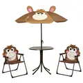 Outsunny Kids Bistro Table and Chair Set, Outdoor Folding Garden Furniture w/Monkey Design, Removable, Adjustable Sun Umbrella, Ages 3-6 Years - Brown - 1
