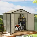 Outsunny 7.9ft x 6.2ft Recycled Garden Shed with Aluminium Frame and Plastic,  Wall Shed with Foundation, Waterproof and Rustproof - Cream White - 2