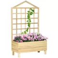 Outsunny Garden Planters with Trellis for Vine Climbing, Distressed Wooden Raised Beds, 90x43x150cm, Natural Tone - 1