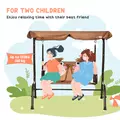 Outsunny 2 Seater Kids Garden Swing Seat, Children Outdoor Patio Lounge Chair for Gardens w/ Adjustable Awning, Seatbelt, Monkey Pattern - Brown - 4