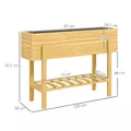 Outsunny Wooden Raised Garden Bed, Elevated Planter Box with Bed Liner, Drainage Holes and Storage Shelf, Raised Planter for Vegetables, Flowers, Herbs, 100 x 30 x 71 cm, Natural Wood Finish - 3