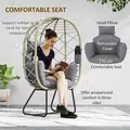 Outsunny Rattan Egg Chair Outdoor Indoor Wicker Chair with Thickened Cushion and Headrest, Standing Garden Egg Chair with Cup Holder, Metal Frame for Patio, Balcony, Grey - 4