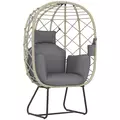 Outsunny Rattan Egg Chair Outdoor Indoor Wicker Chair with Thickened Cushion and Headrest, Standing Garden Egg Chair with Cup Holder, Metal Frame for Patio, Balcony, Grey - 1