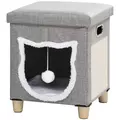 PawHut Cat House Cave, Cat Bed Cube with Scratching Pad, Soft Detachable & Washable Cushion, Toy Ball, for Indoor Kittens, Grey - 1