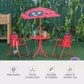 Outsunny Kids Folding Picnic Table Chair Set w/ Parasol, Red - 4