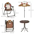Outsunny Kids Bistro Table and Chair Set, Outdoor Folding Garden Furniture w/Monkey Design, Removable, Adjustable Sun Umbrella, Ages 3-6 Years - Brown - 3
