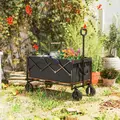 Outsunny 160L Festival Trolley on Wheels, Folding Camping Trolley Cart w/ Tailgate, 100kg Heavy Duty Garden Collapsible Folding Wagon w/Adjustable Handle, Carry Bag for Beach Picnic, Black and Orange - 9