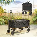 Outsunny 160L Festival Trolley on Wheels, Folding Camping Trolley Cart w/ Tailgate, 100kg Heavy Duty Garden Collapsible Folding Wagon w/Adjustable Handle, Carry Bag for Beach Picnic, Black and Orange - 3