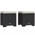 Outsunny Set of 2 Rattan Storage Ottoman, Outdoor Footstool with Removable Cushions, Garden Storage Seat for Balcony, Porch, Living Room, Cream - 1
