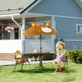 Outsunny Kids Bistro Table and Chair Set, Outdoor Folding Garden Furniture w/Monkey Design, Removable, Adjustable Sun Umbrella, Ages 3-6 Years - Brown - 2