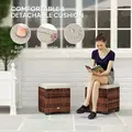 Outsunny Set of 2 Rattan Storage Ottoman, Outdoor Footstool with Removable Cushions, Garden Storage Seat for Balcony, Porch, Living Room, Beige - 5