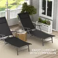 Outsunny Set of Two Adjustable Back Sun Loungers - Black - 6
