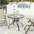 Outsunny Tempered Glass Top Round Outdoor Dining Table with Parasol Hole, 96.5 x 96.5 x 71 cm - 8