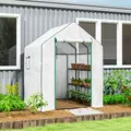Outsunny 143 x 140cm Walk-In Greenhouse, with Accessories - White - 2