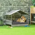 PawHut Wicker Dog House, Rattan Pet Bed, with Removable Cushion, Canopy, for Small and Medium Dogs - Dark Grey - 2