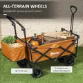 Outsunny 120L Festival Trolley on Wheels, Folding Camping Trolley Cart with Removable Canopy, All-Terrain Wheels, Adjustable Handle, Push or Pull for Garden Beach Fishing Shopping, Orange - 6