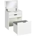 HOMCOM Dressing Table with Flip-up Mirror and Storage Stool, Vanity Table with Drawer and Hidden Compartments for Bedroom, Living Room, White - 1
