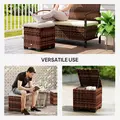 Outsunny Set of 2 Rattan Storage Ottoman, Outdoor Footstool with Removable Cushions, Garden Storage Seat for Balcony, Porch, Living Room, Beige - 7
