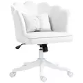 HOMCOM Velvet-Feel Petal Back Office Chair - White - 1