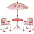 Outsunny Kids Outdoor Bistro Table and Chair Set Butterfly Pattern Garden Patio Backyard with Removable & Height Adjustable Parasol - 1