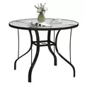 Outsunny Tempered Glass Top Round Outdoor Dining Table with Parasol Hole, 96.5 x 96.5 x 71 cm - 1
