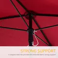 Outsunny Garden Parasol Umbrella, Outdoor Market Table Umbrella with Ruffles & Aluminium Pole, Rectangular Tilting Parasol Sun Shade Canopy, 2 x 1.3m, Red - 7