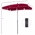 Outsunny Garden Parasol Umbrella, Outdoor Market Table Umbrella with Ruffles & Aluminium Pole, Rectangular Tilting Parasol Sun Shade Canopy, 2 x 1.3m, Red - 3