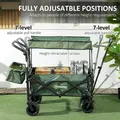 Outsunny Folding Trolley Cart Storage Wagon Beach Trailer 4 Wheels with Handle Overhead Canopy Cart Push Pull for Camping, Green - 5