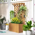 Outsunny Wooden Planter with Trellis, Freestanding Raised Garden Bed with Drainage Holes, Outdoor Planter Box with Liner for Vegetables, Herbs and Flowers, Natural - 7