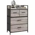 HOMCOM Rustic Chest of Four Fabric Drawers - Grey Wood Effect - 1