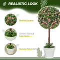 HOMCOM Set of 2 Decorative Artificial Plants, Ball Topiary Tree with Rose Flower in Pot, Fake Plants for Home Indoor Outdoor Decor, 60cm, Pink - 4