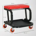 HOMCOM Workshop Stool, Rolling Machine Stool with 360° Swivel, Padded Seat, Tool Tray, Red - 3