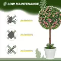 HOMCOM Set of 2 Decorative Artificial Plants, Ball Topiary Tree with Rose Flower in Pot, Fake Plants for Home Indoor Outdoor Decor, 60cm, Pink - 5