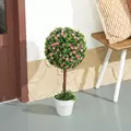 HOMCOM Set of 2 Decorative Artificial Plants, Ball Topiary Tree with Rose Flower in Pot, Fake Plants for Home Indoor Outdoor Decor, 60cm, Pink - 8