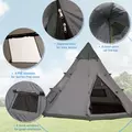 Outsunny 6 Men Tipi Tent with Carry Bag - Grey - 5