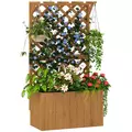 Outsunny Wooden Planter with Trellis, Freestanding Raised Garden Bed with Drainage Holes, Outdoor Planter Box with Liner for Vegetables, Herbs and Flowers, Natural - 1