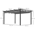 Outsunny 4 x 3(m) Aluminium Pergola with Retractable Roof, Garden Gazebo Canopy Shelter for Outdoor, Patio, Grey - 3