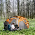 Outsunny 4 Person Pop-up Camping Tent Family Tent with Ground Sheet, 4 Windows and Portable Carry Bag for Beach Outdoor Trip, Orange - 2