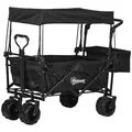 Outsunny Folding Trolley Cart Storage Wagon Beach Trailer 4 Wheels with Handle Overhead Canopy Cart Push Pull for Camping, Black - 1