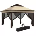 Outsunny 3 x 3(m) Pop Up Gazebo, Height Adjustable Instant Event Shelter with Netting and Carrying Bag, Beige - 1