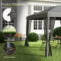 Outsunny 3 x 3 m Pop Up Gazebo, 420D Garden Tent Canopy with Removable Mesh Sidewall Netting, Carry Bag for Garden Patio Outdoor, Light Grey - 6