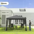 Outsunny 3 x 3 m Pop Up Gazebo, 420D Garden Tent Canopy with Removable Mesh Sidewall Netting, Carry Bag for Garden Patio Outdoor, Light Grey - 3