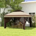 Outsunny 3 x 3(m) Pop Up Gazebo, Height Adjustable Instant Event Shelter with Netting and Carrying Bag, Beige - 2