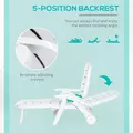 Outsunny Outdoor Folding Sun Lounger Recliner on Wheels w/ 5-Position Backrest, White - 6