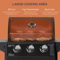 Outsunny 3 Burner Gas BBQ Grill Outdoor Portable Barbecue Trolley w/ Warming Rack, Side Shelves, Storage Cabinet, Thermometer, Carbon Steel, Black - 5