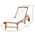 Outsunny Outdoor Acacia Wood Texteline Beach Sun Lounger Garden Patio Sunbed Recliner Chaise Adjustable Backrest with Wheels - 2