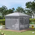 Outsunny 3.3 x 3.3m Pop Up Gazebo, Double Roof Foldable Canopy Tent with Zipped Mesh Sidewalls, Height Adjustable and Carrying Bag, Event Tent for Patio Garden, Grey - 2